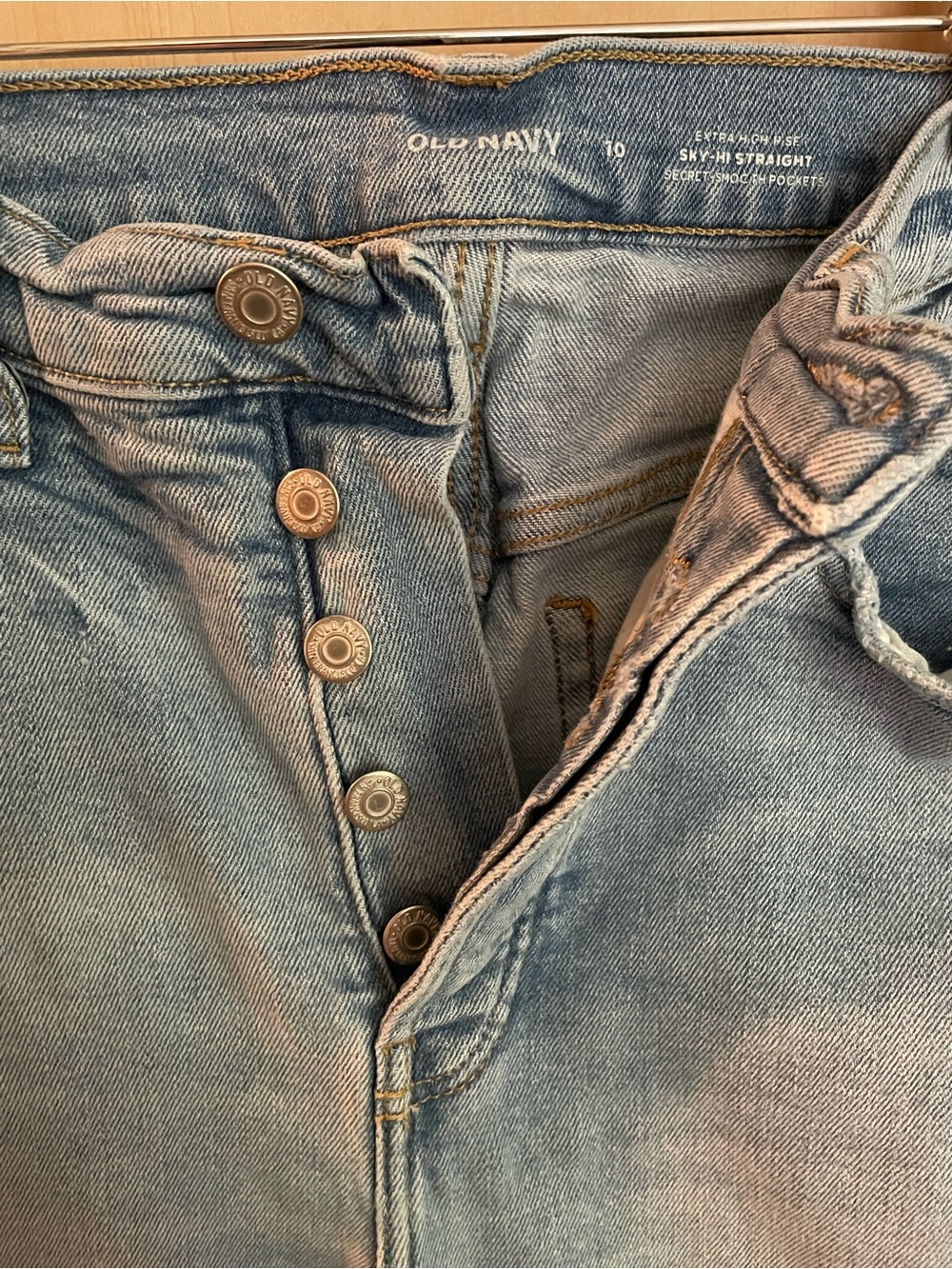 Old Navy Light Blue Button-Fly Distressed Straight Jeans